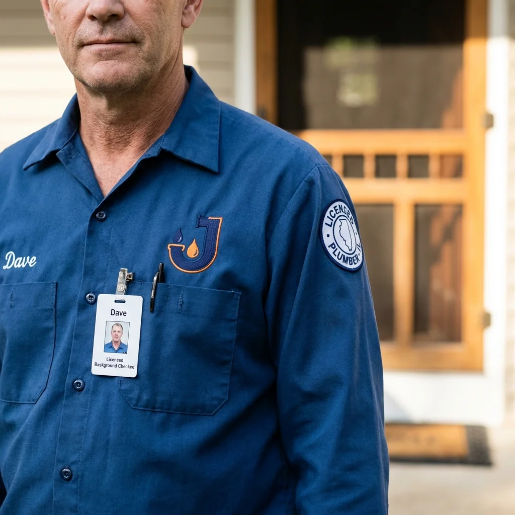 Licensed plumber showing ID badge in Elm Grove, WI