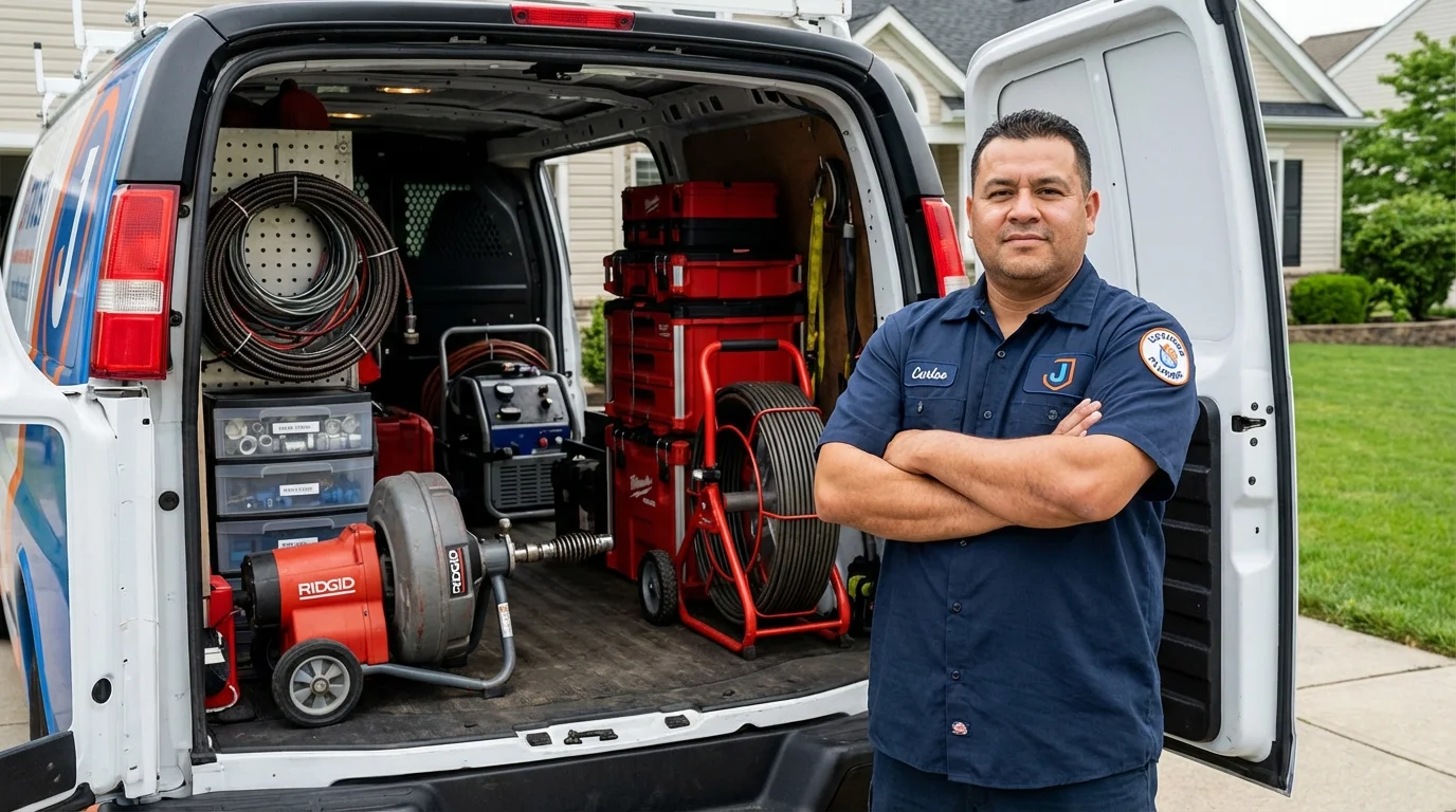 Professional drain cleaning equipment and Johns Plumbing LLC plumber in Elm Grove
