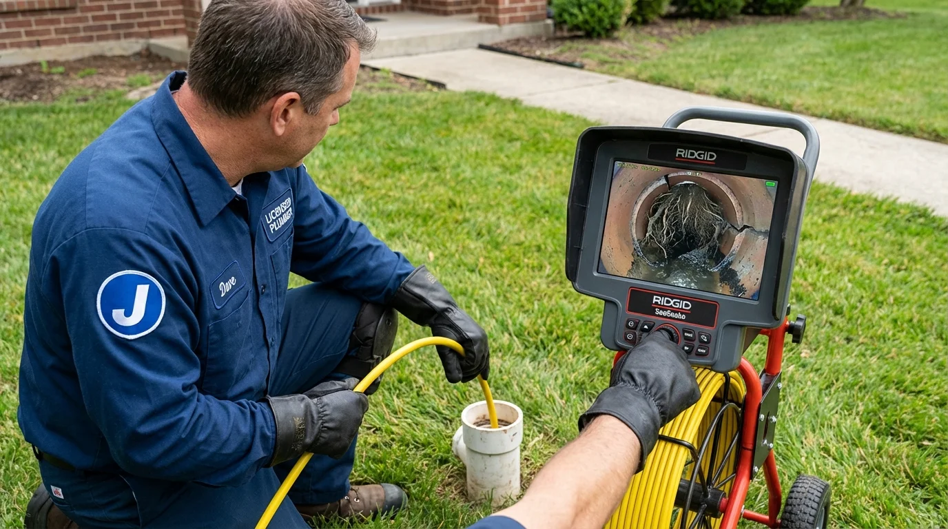 Sewer camera inspection being performed by Johns Plumbing LLC in Elm Grove