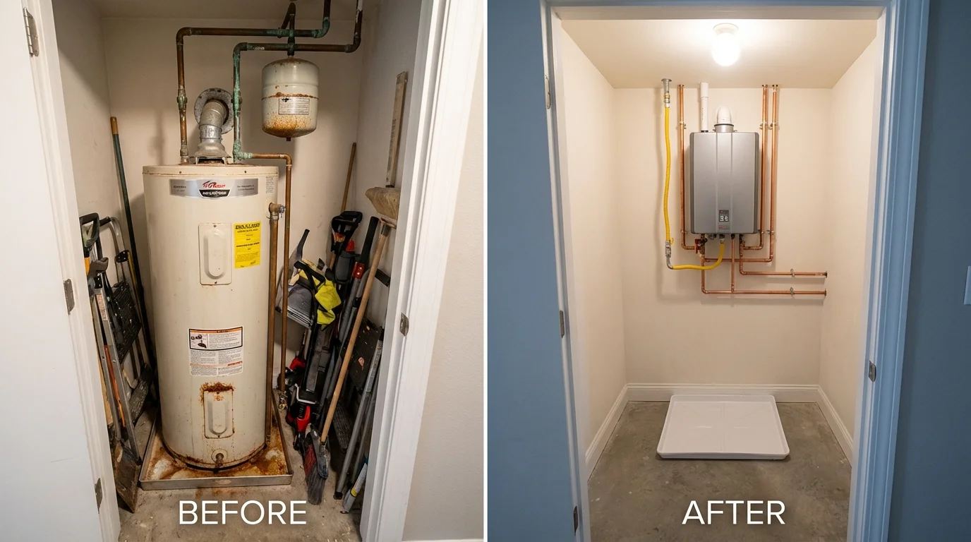 Tank water heater versus wall-mounted tankless unit comparison for Elm Grove, WI homeowners