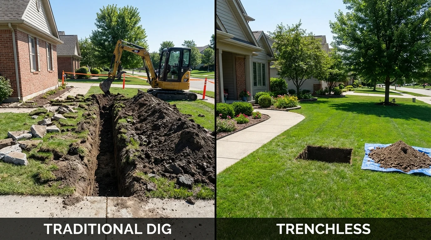 Trenchless sewer repair with minimal yard damage versus traditional excavation in Elm Grove, WI